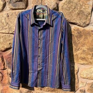 Robert Graham Button Up Shirt‎ Men's Size Large Purple Blue Striped Cotton XL